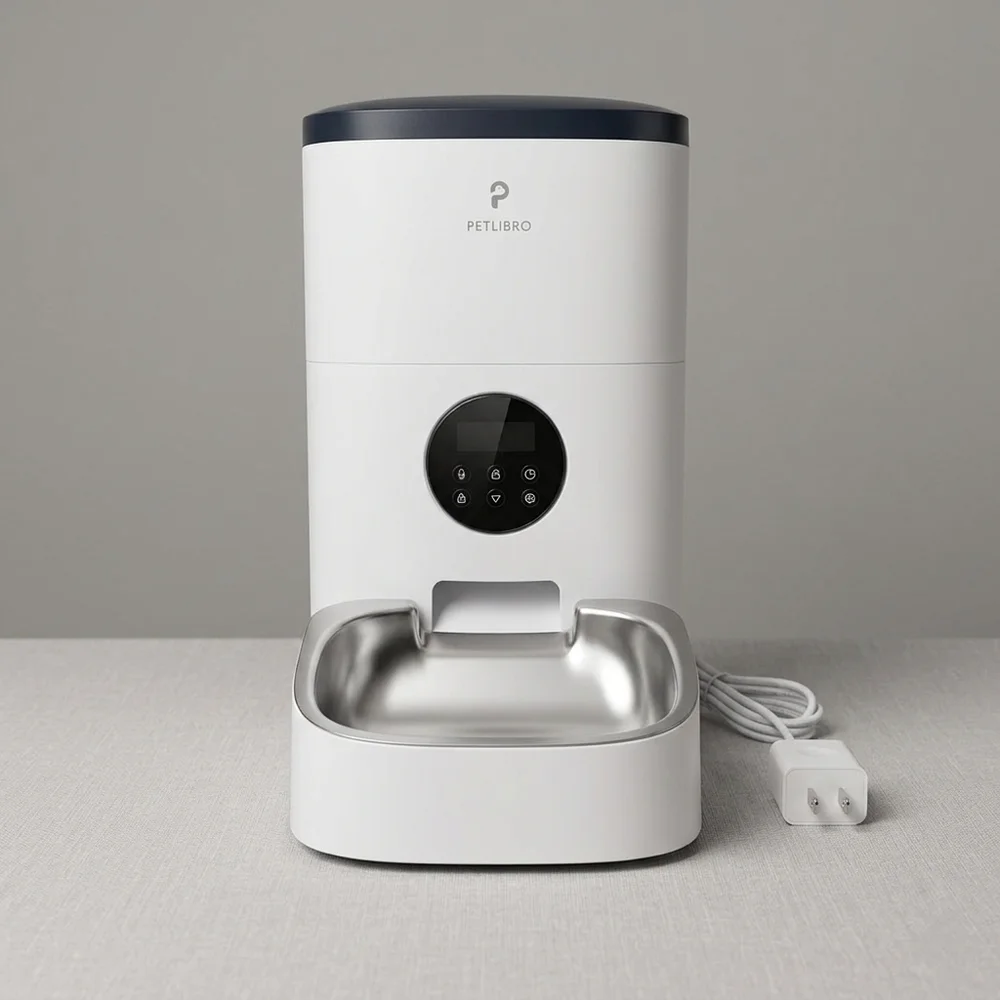 Petlibro Automatic Pet Feeder in White with Silver Bowl